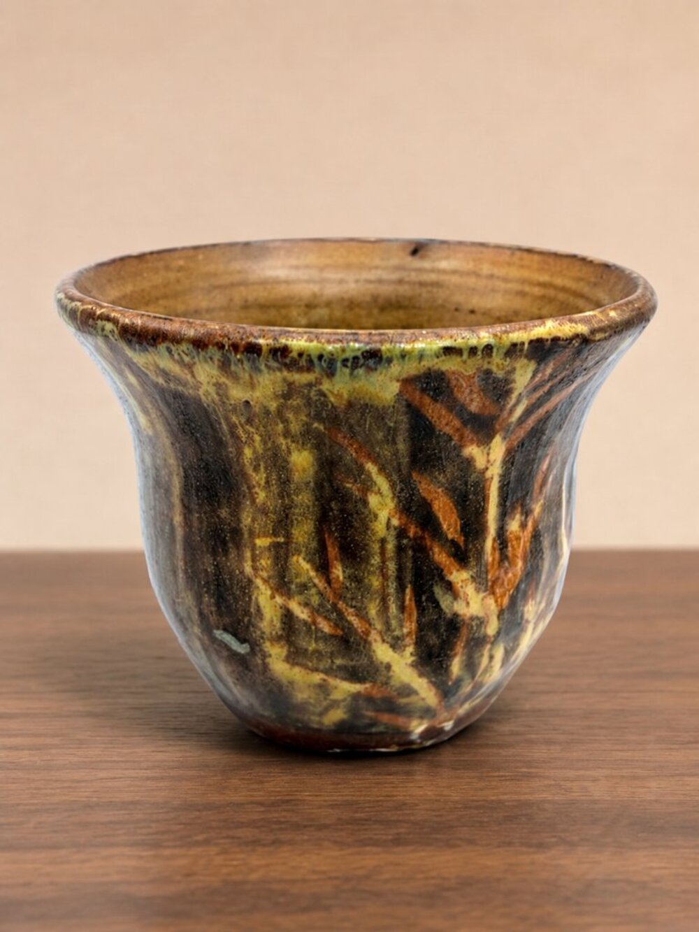 Signed Studio Pottery Vase Planter Earth Tone Drip Glaze Rustic Boho 5"